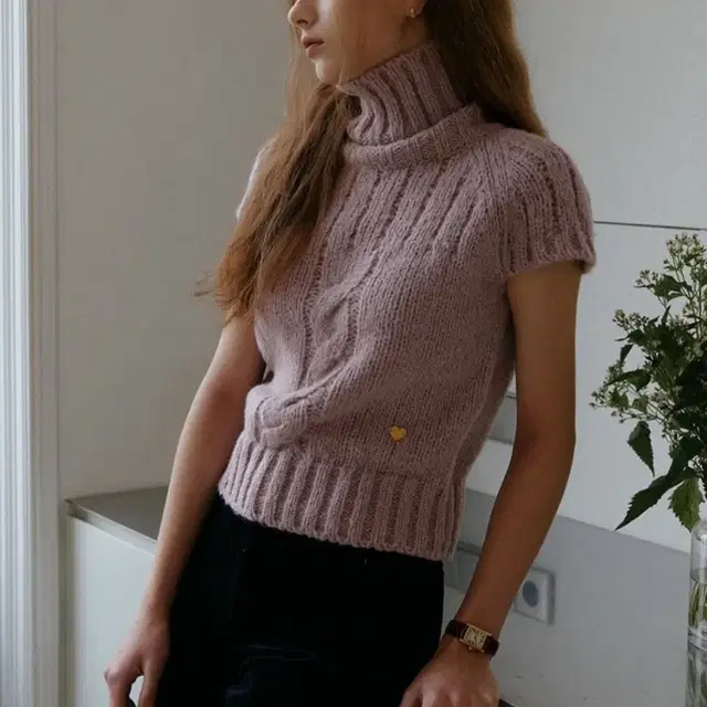 어랜 twist turtlneck knitwear_dry pink