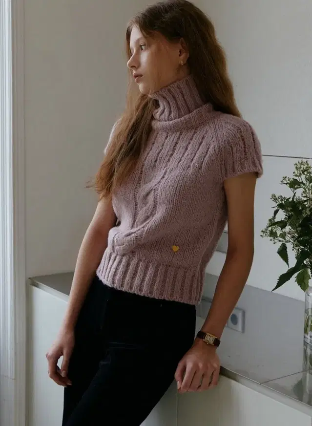 어랜 twist turtlneck knitwear_dry pink