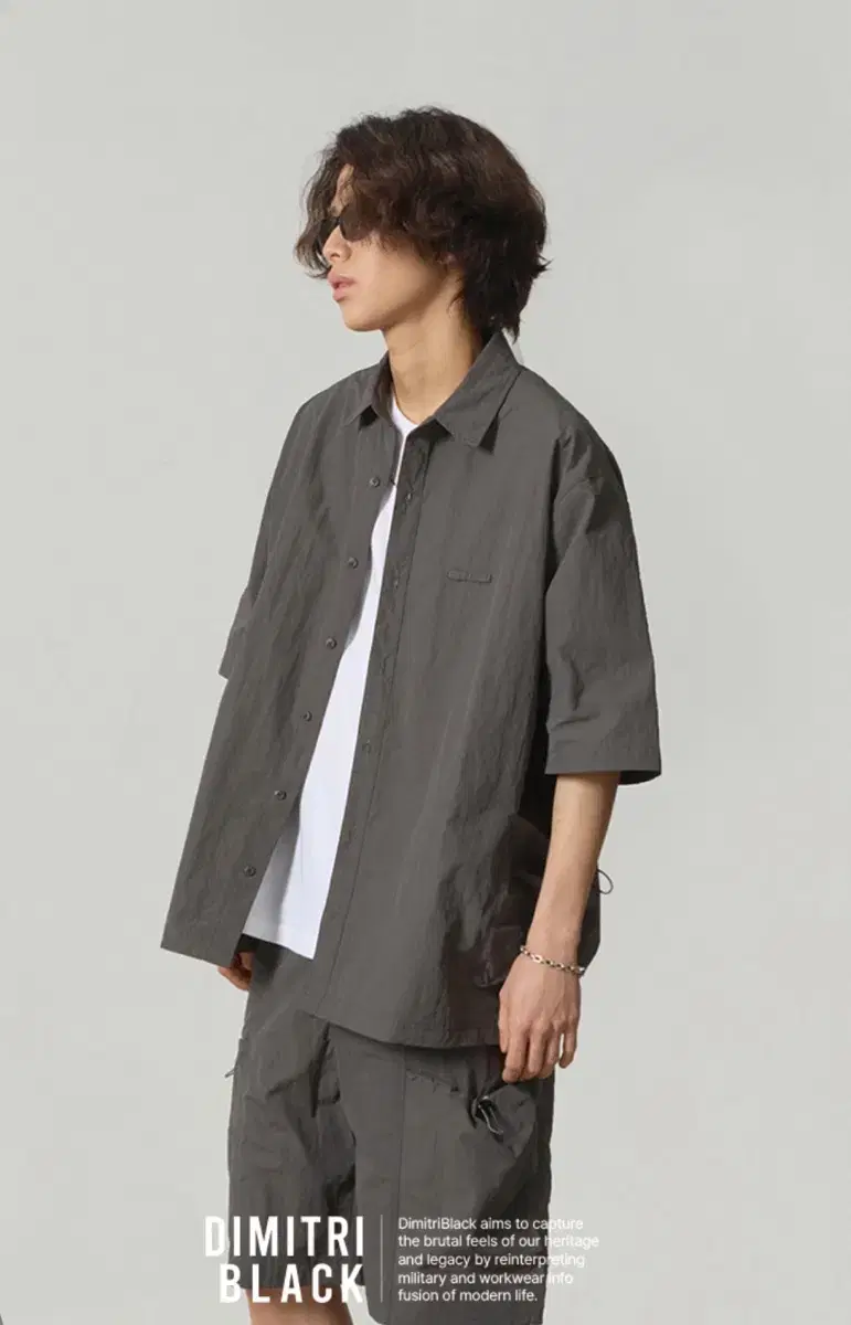 Dimitri Black Overfit Comfort Half Shirt Setup_Dark Grey