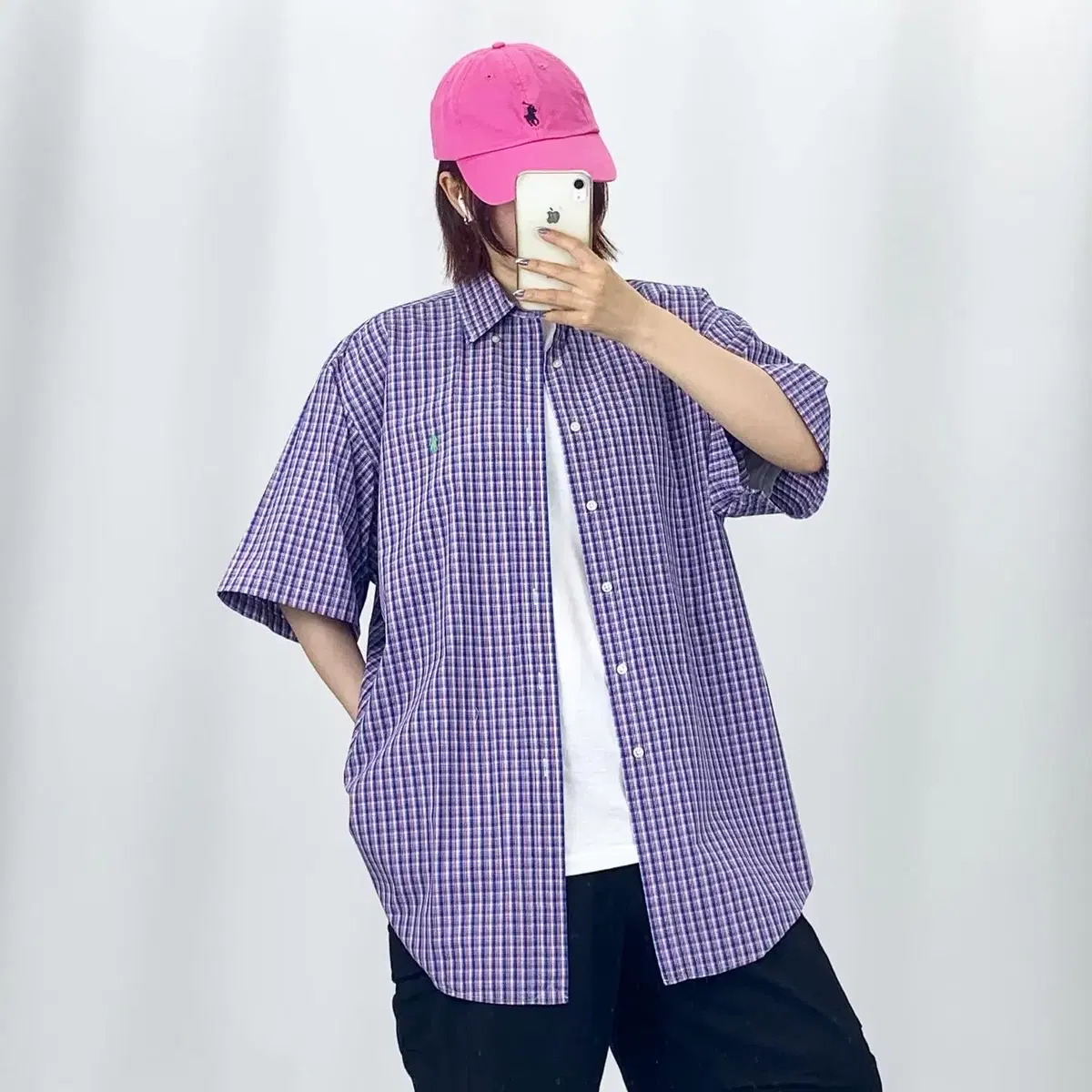 [3XL]Polo Bloo Pink Mix Check Short Sleeve Shirt CH5334