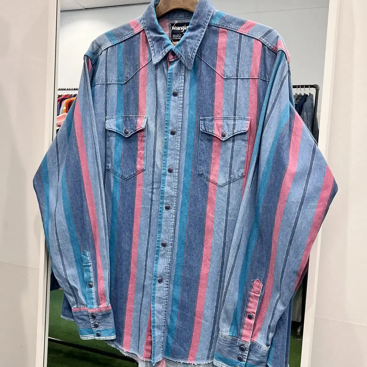 90s Wrangler 랭글러 스트라이프 웨스턴 데님 셔츠