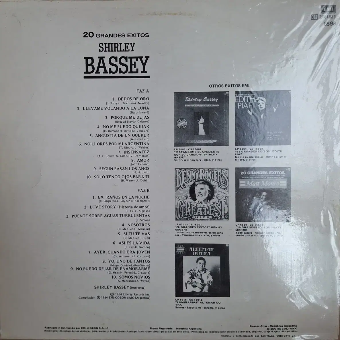 수입반/Shirley Bassey -20 Grandes Exitos LP