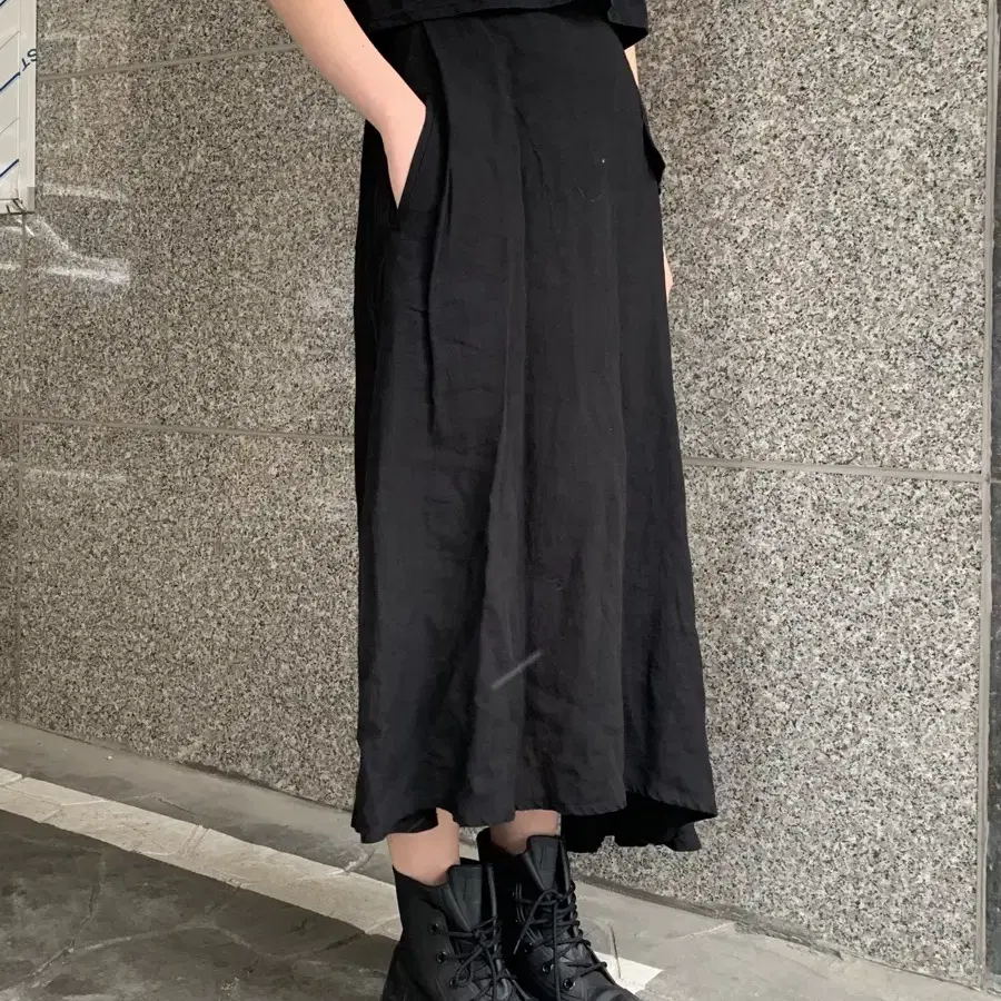 Yohji yamamoto 비대칭 린넨 롱스커트