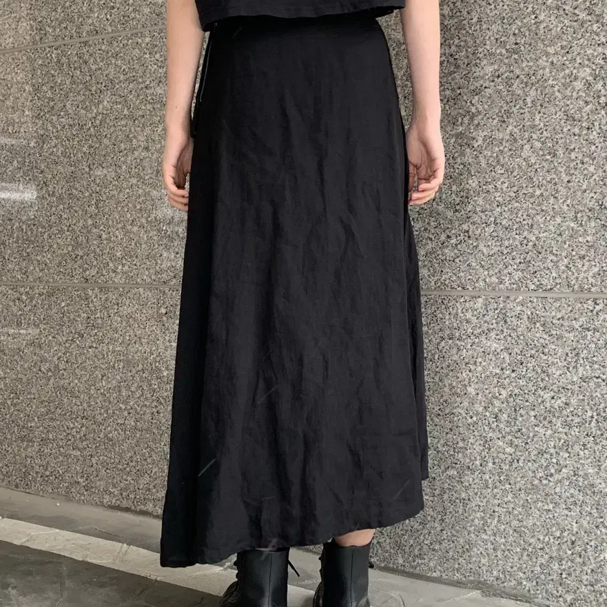 Yohji yamamoto 비대칭 린넨 롱스커트