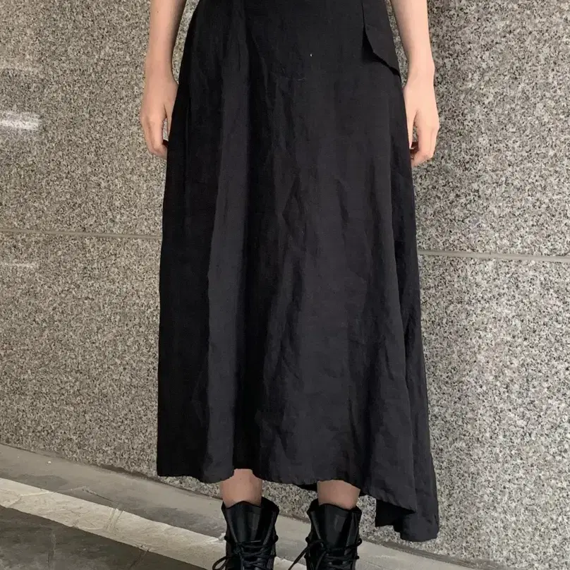 Yohji yamamoto 비대칭 린넨 롱스커트