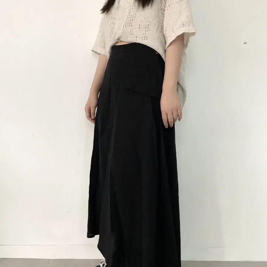 Yohji yamamoto 비대칭 린넨 롱스커트