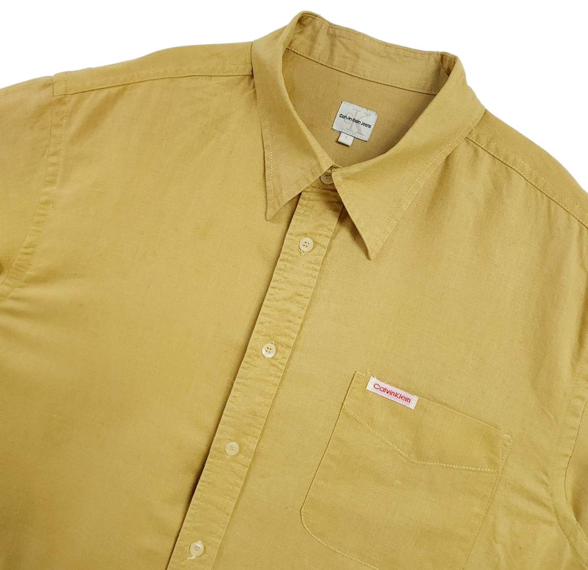 [L] Calvin Klein Mustard Linen Vahn Shirt