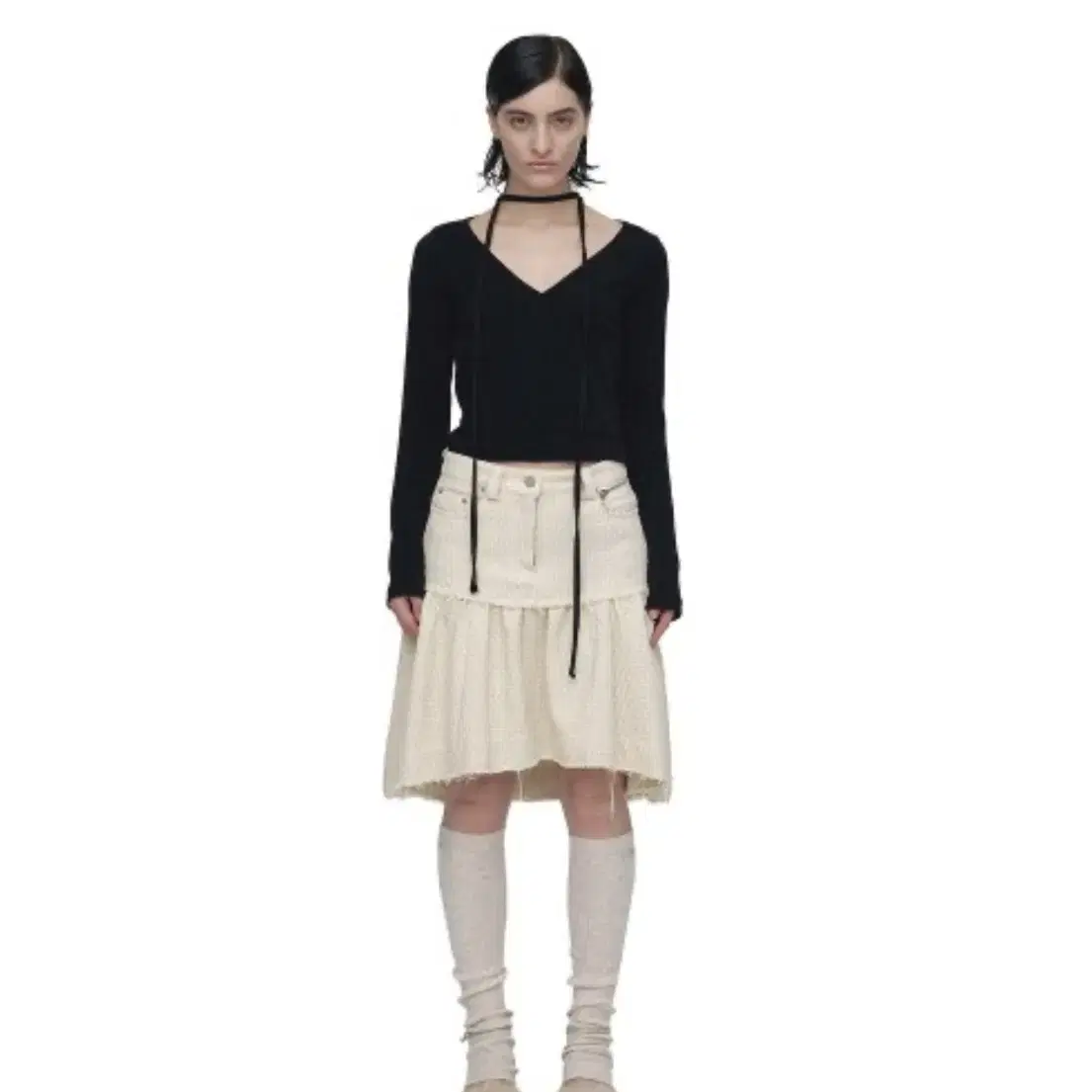 세릭 UNBALANCE TWEED SHIRRING SKIRT / IVOR