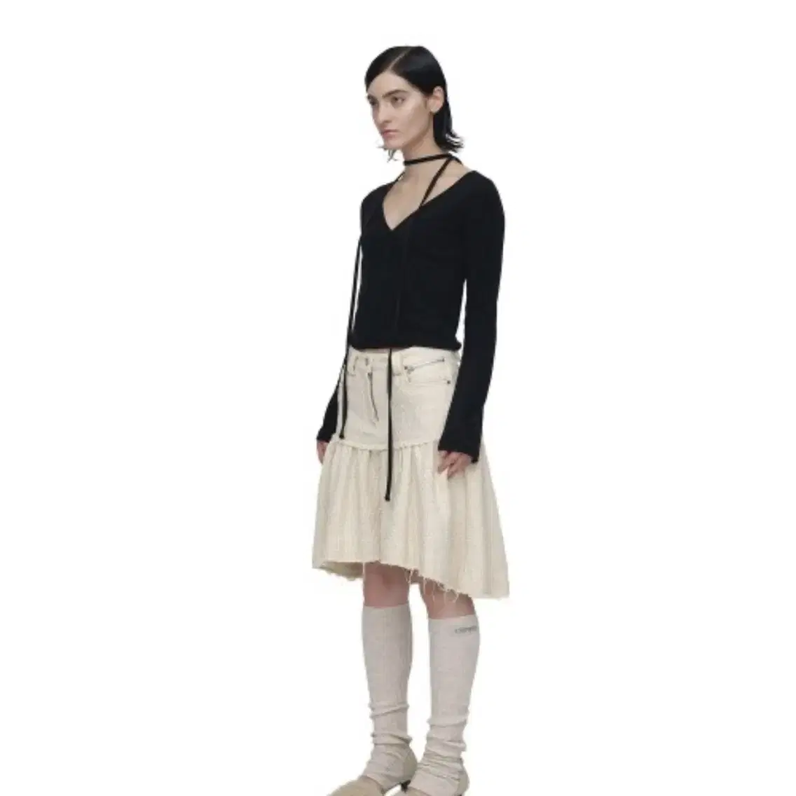 세릭 UNBALANCE TWEED SHIRRING SKIRT / IVOR