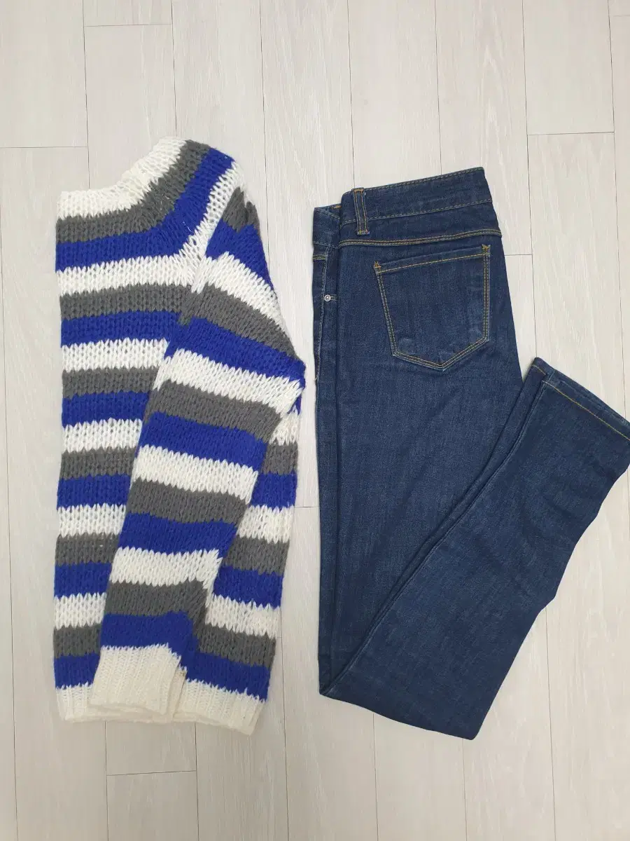 Striped knit & jeans skinny jeans Price for two