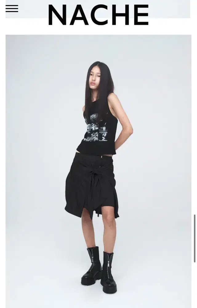 나체-PUCKERING TIE SKIRT BLACK 스커트