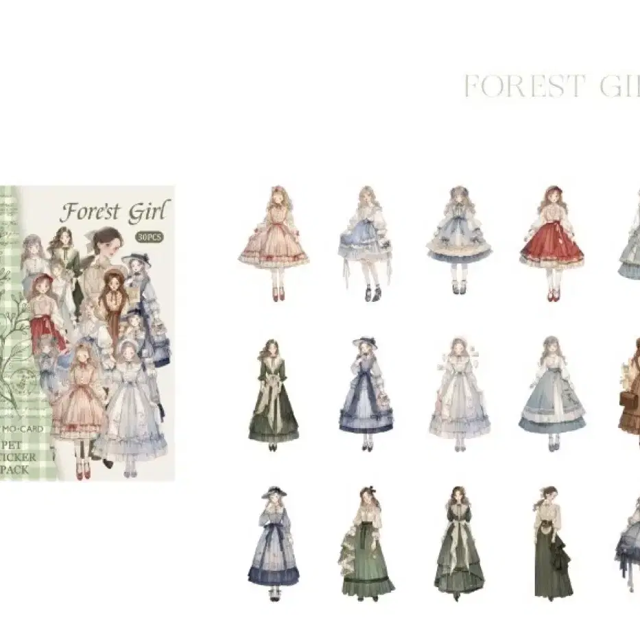 감성 다꾸 Forest girl 소녀 인물 pet 데코 스티커 15매