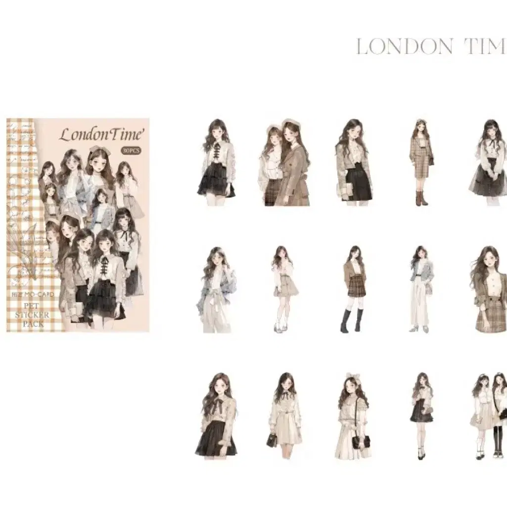 감성 다꾸 London Time 소녀 인물 pet 데코 스티커 15매