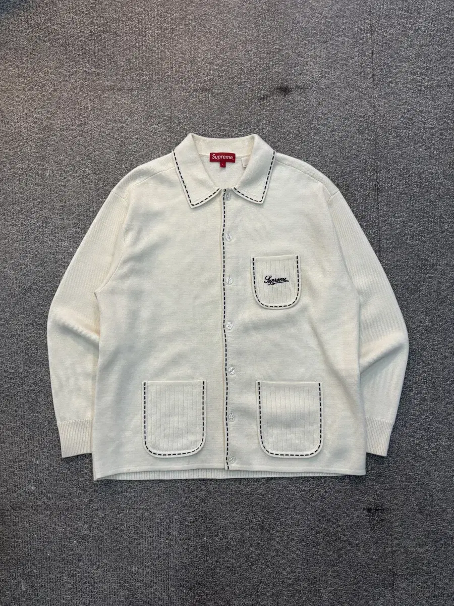 Supreme Contrast Stitch Button-Up Sweater