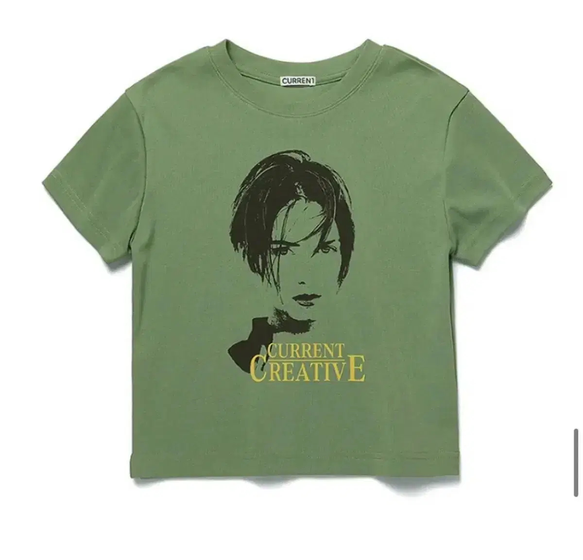 커렌트 90s printed crop tee (olive green)