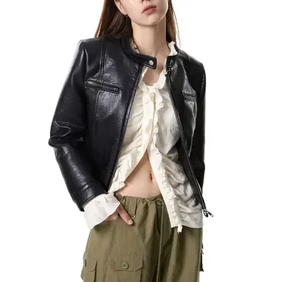 세릭 cerric button neck biker jacket