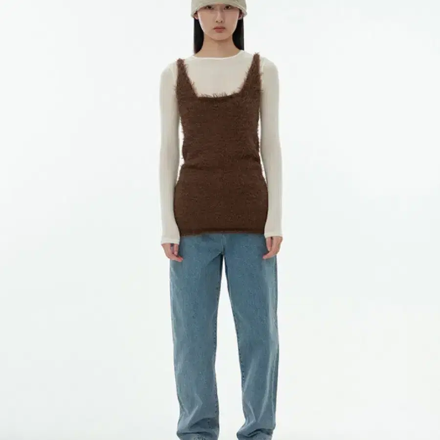 아모멘토 shaggy knit dress brown