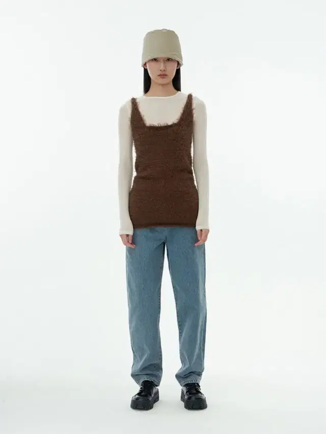 아모멘토 shaggy knit dress brown