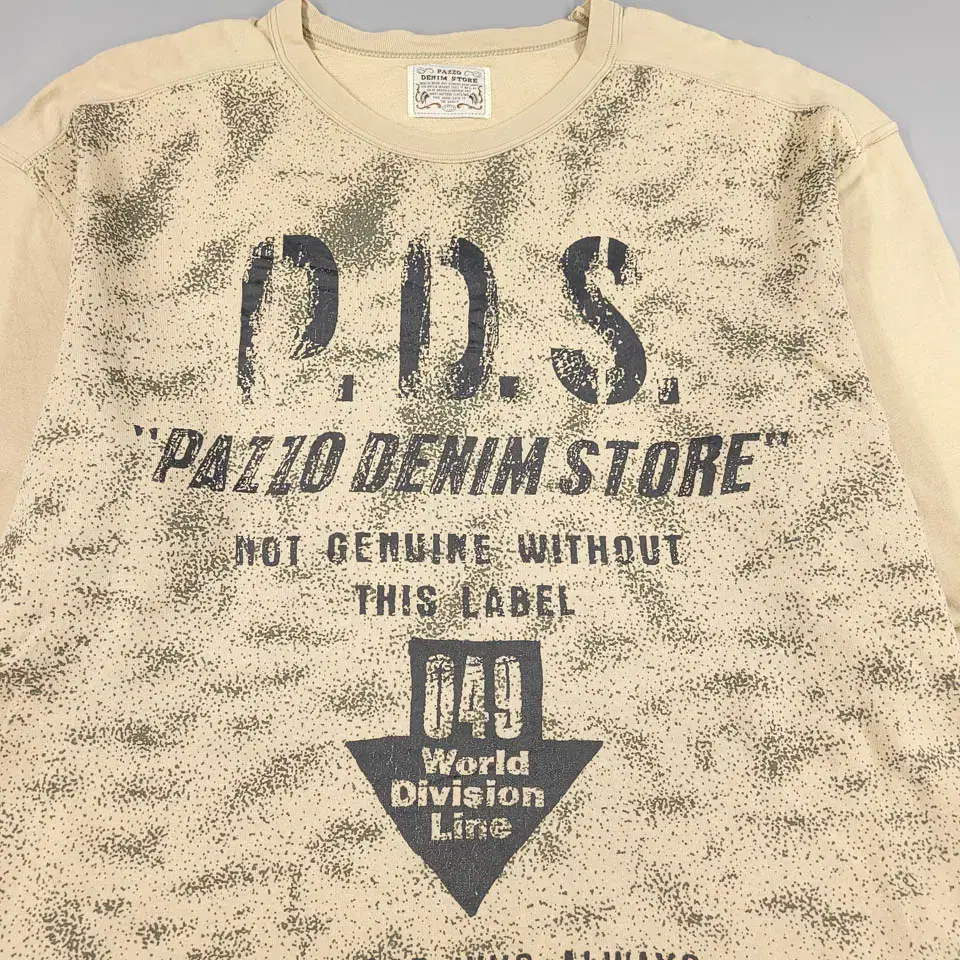 PAZZO DENIM STORE 라이트베이지 블랙 레터링 풀프린팅 사이드