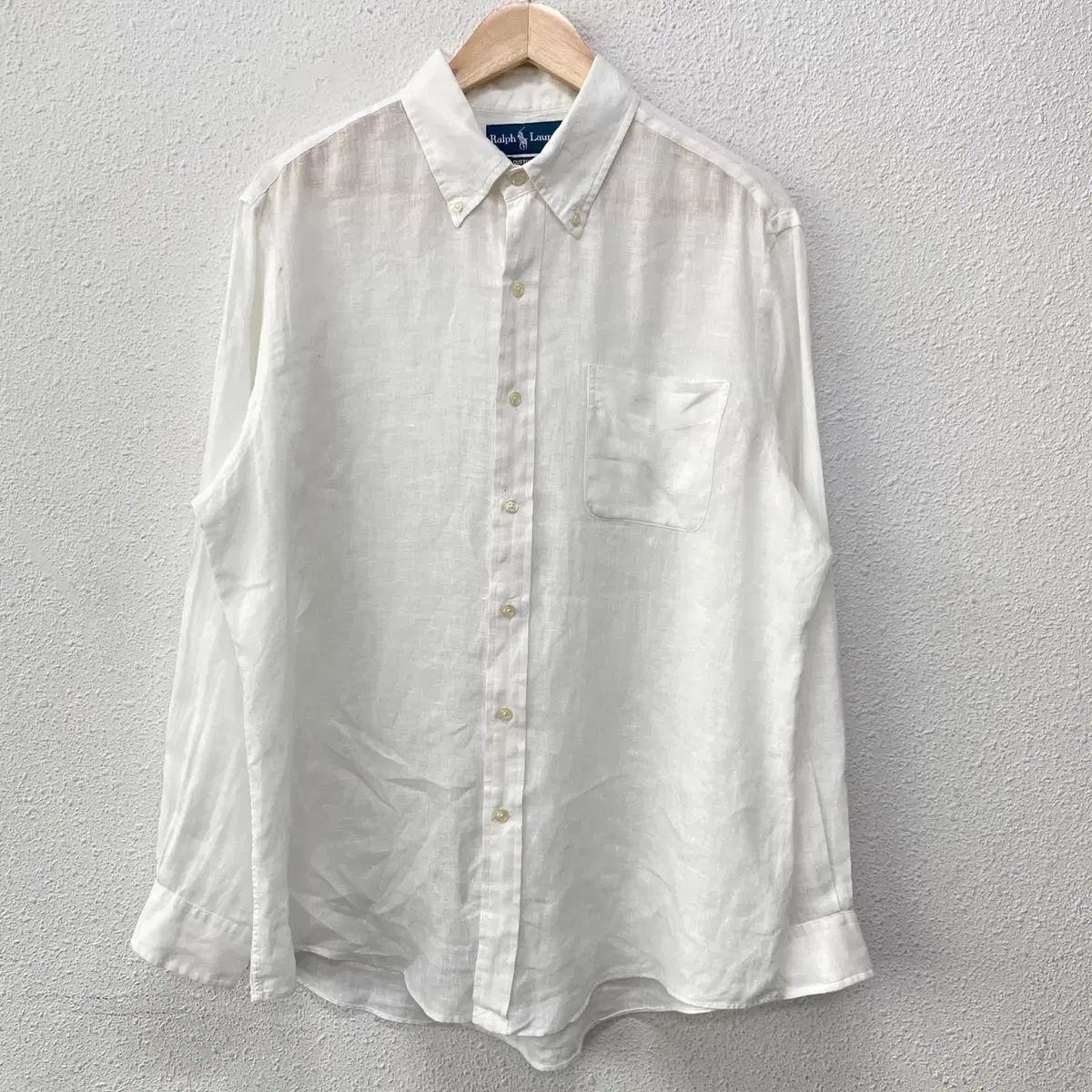 [L] Polo Ralph Lauren Men's Linen white long-sleeved shirt N2605