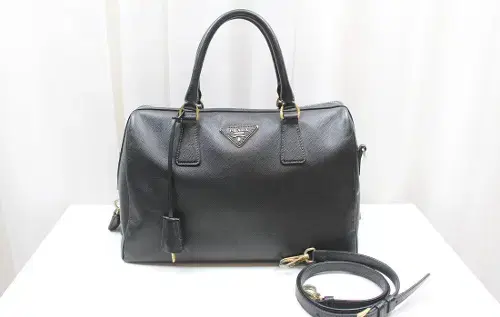 [Pre-Owned] Prada Saffiano Black Boston Tote Shoulder Bag