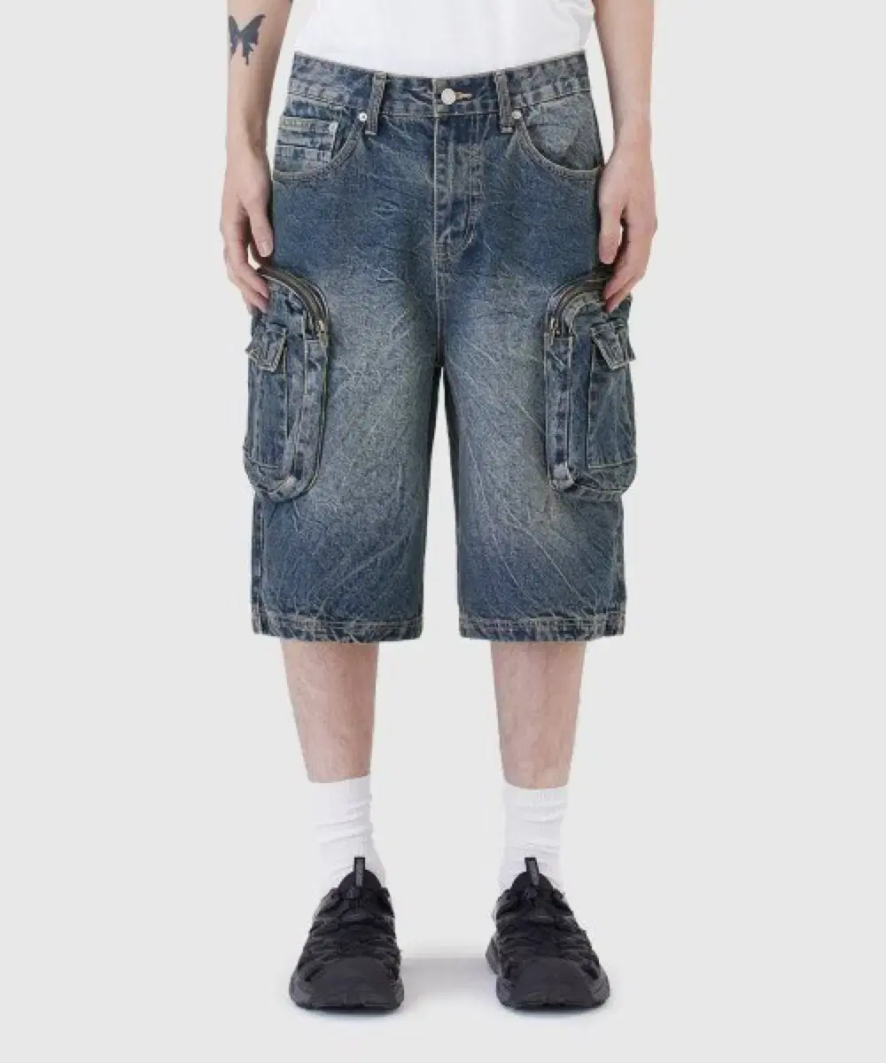 [30]Smoke riize Cargo Denim Shorts