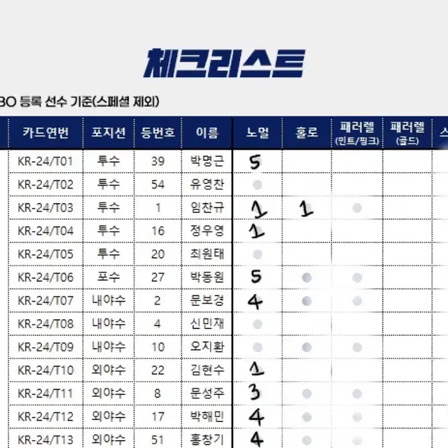 kbo 프로야구 콜렉션카드 판매 및 교환