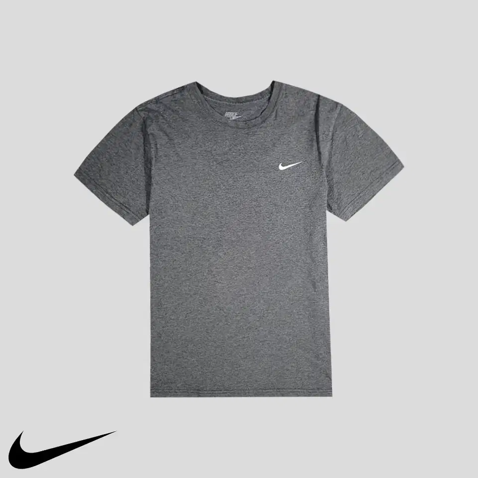 Nike Deep Gray White Swoosh Embroidery 100% Cotton Regular Fit Short-Sleeved T-Shirt M