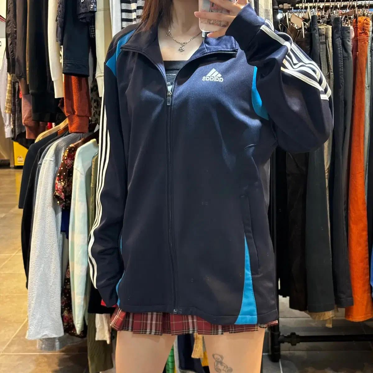 (NO.9) ADIDAS 아디다스 네이비 배색 집업 져지 트랙탑 (XL)