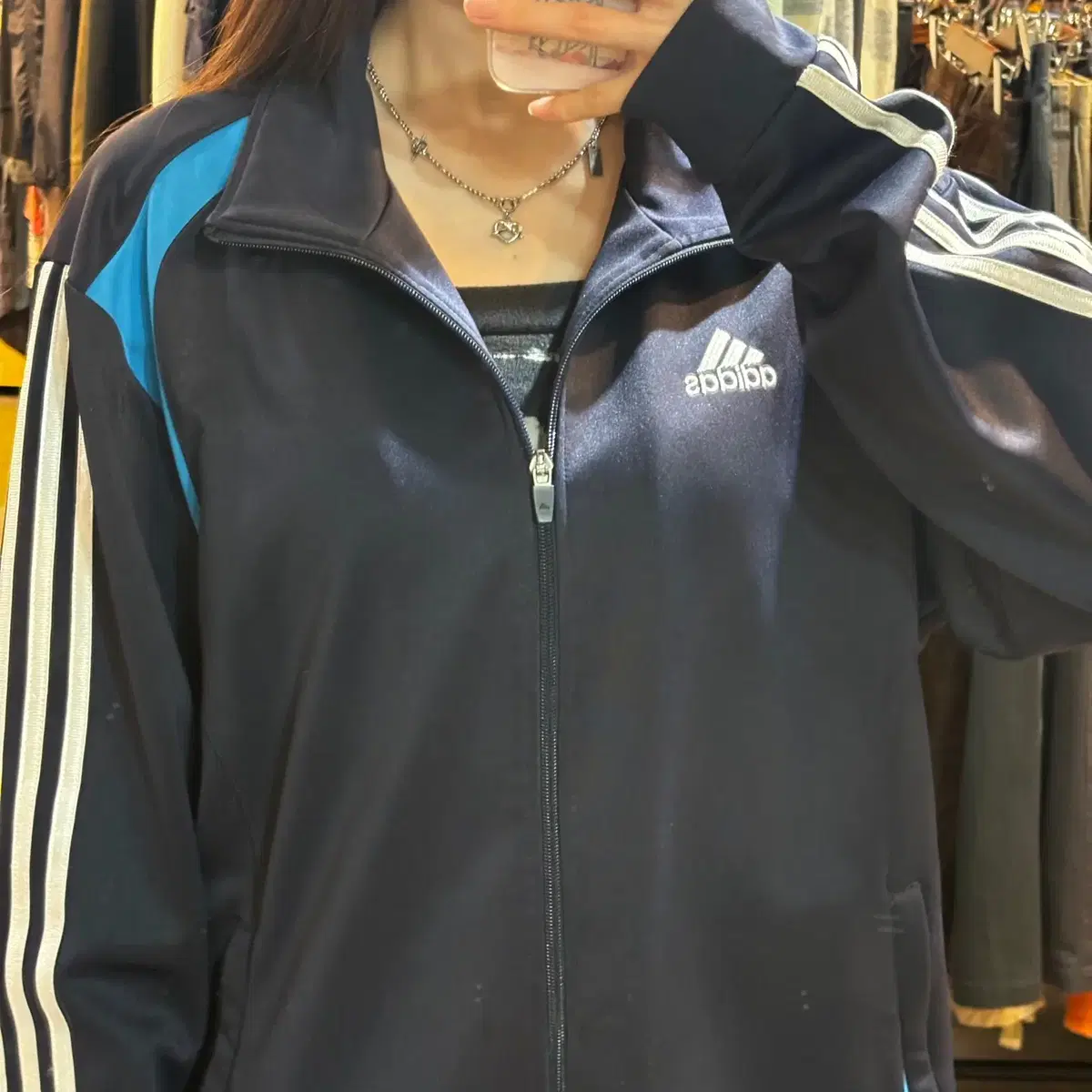 (NO.9) ADIDAS 아디다스 네이비 배색 집업 져지 트랙탑 (XL)