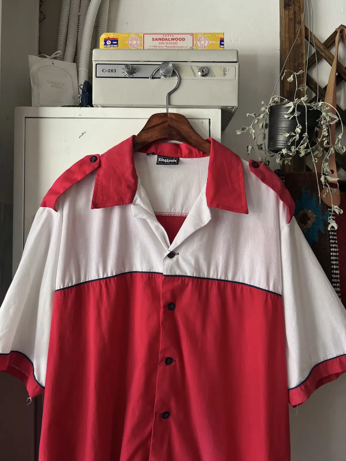 [XL]90's Made in USA Red Two-Tone Bowling Shirt