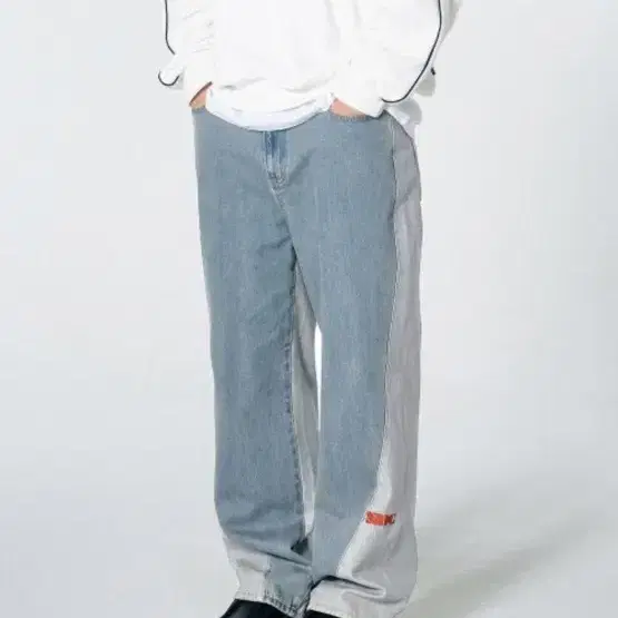 스컬프터 Reverse Block Denim Pants Light Den