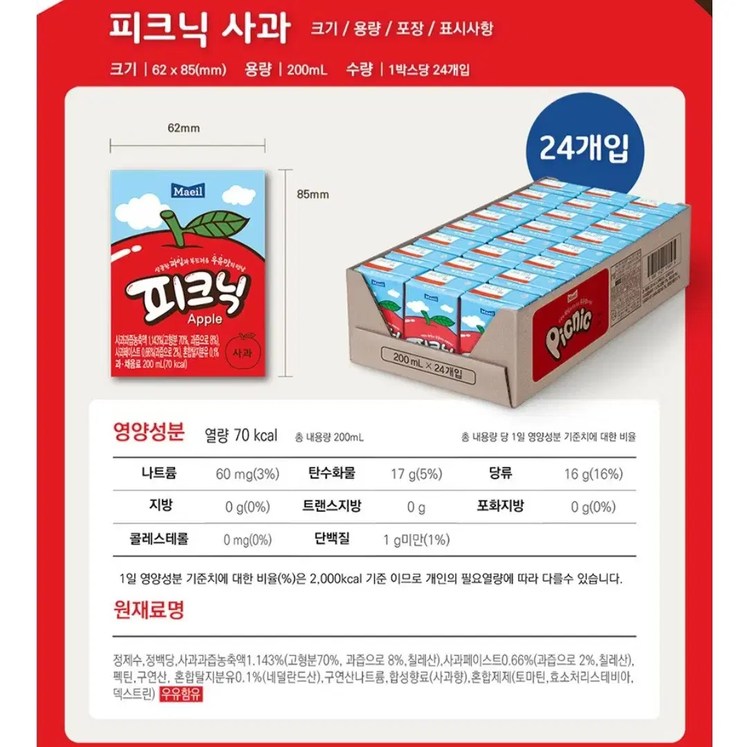 매일유업피크닉사과+청포도200MLx48팩 12790원