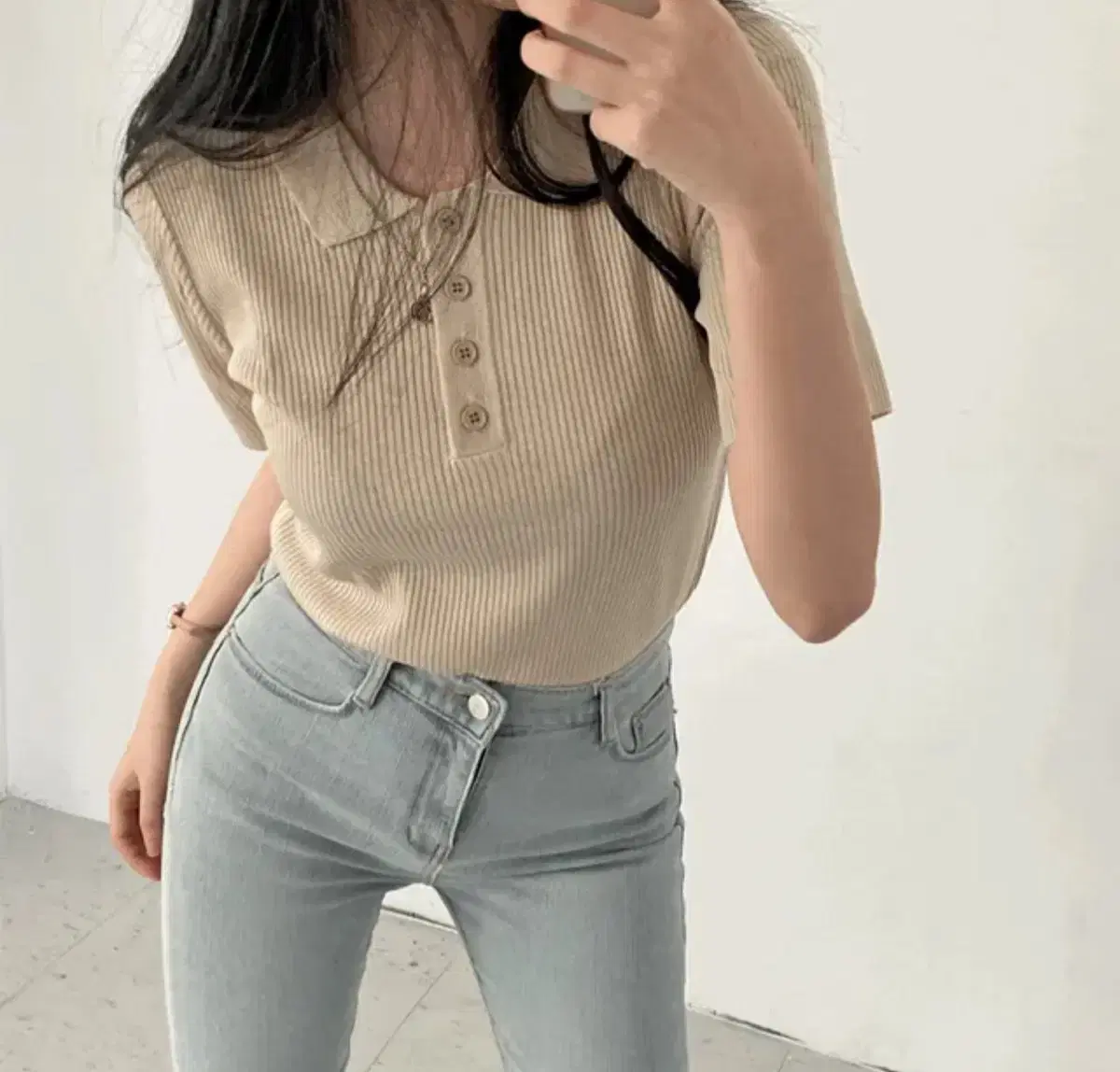 kara, beige, short-sleeved knit