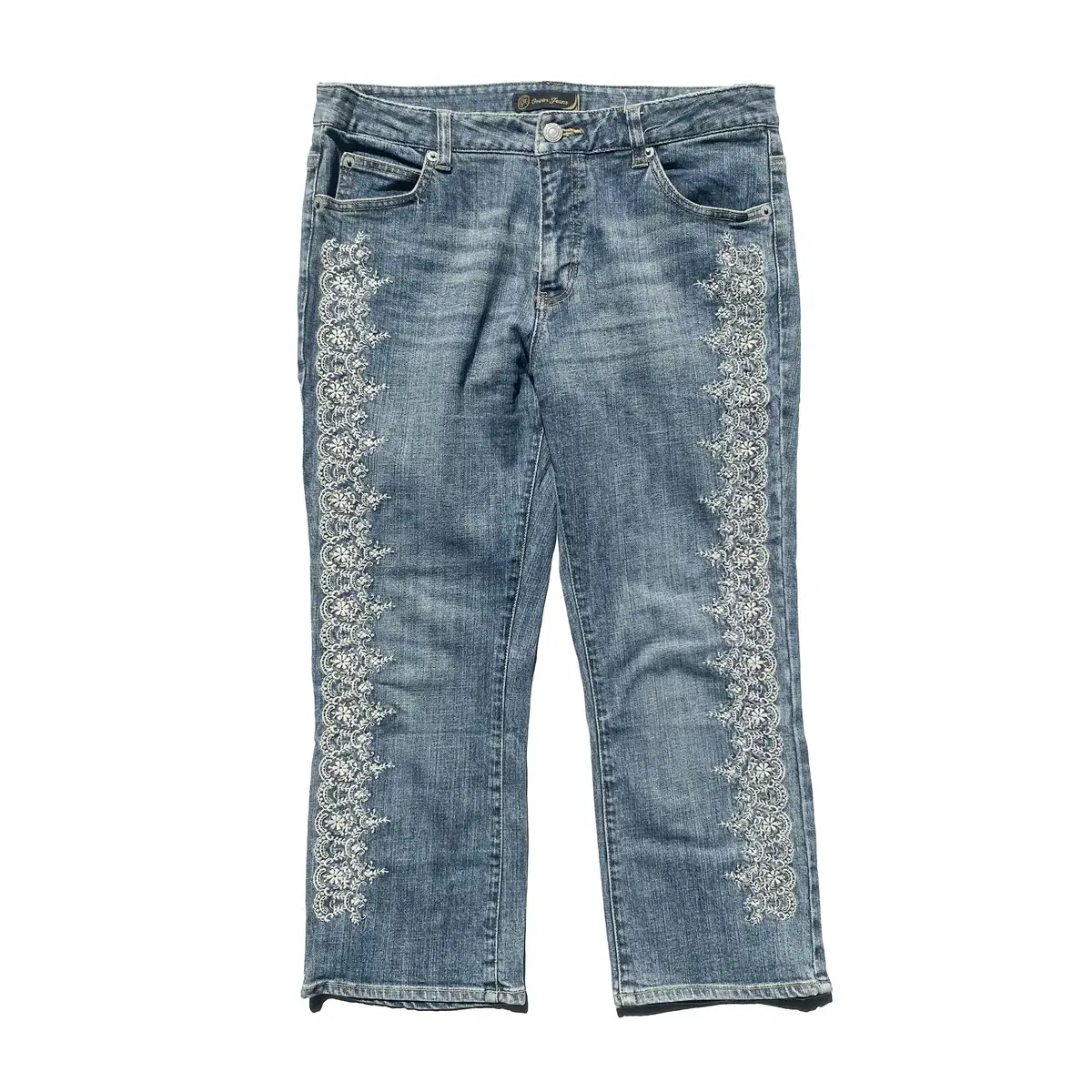 oririn jeans 엠브로이더리 카프리 팬츠