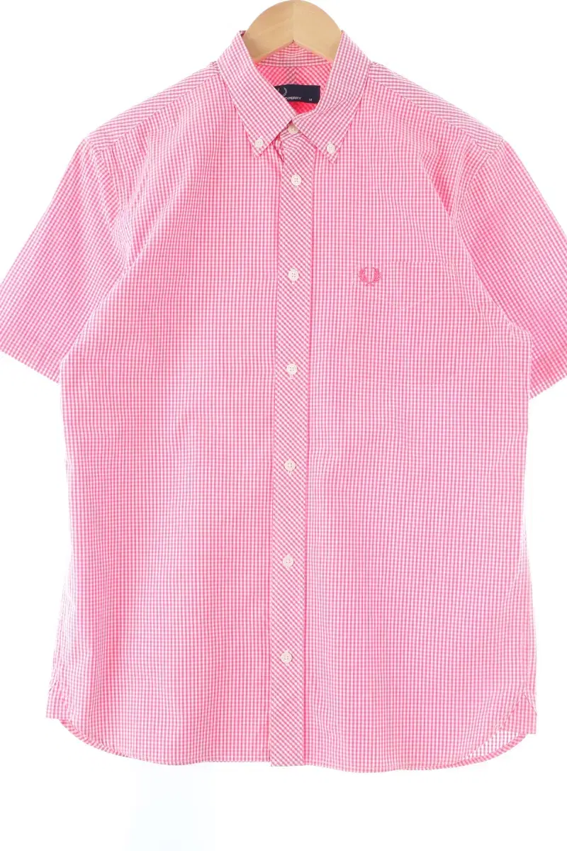 (M) Freddie Perry Short Sleeve Shirt Southern Pink Check Pattern Old School-D827