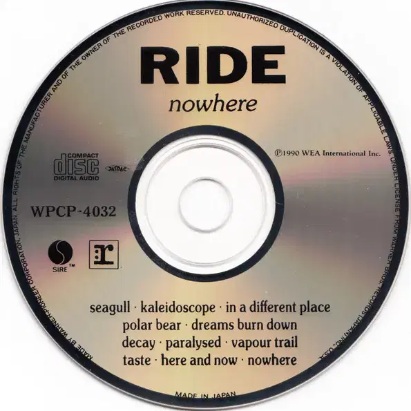 Ride - Nowhere (CD) 일본반 1990 EX+