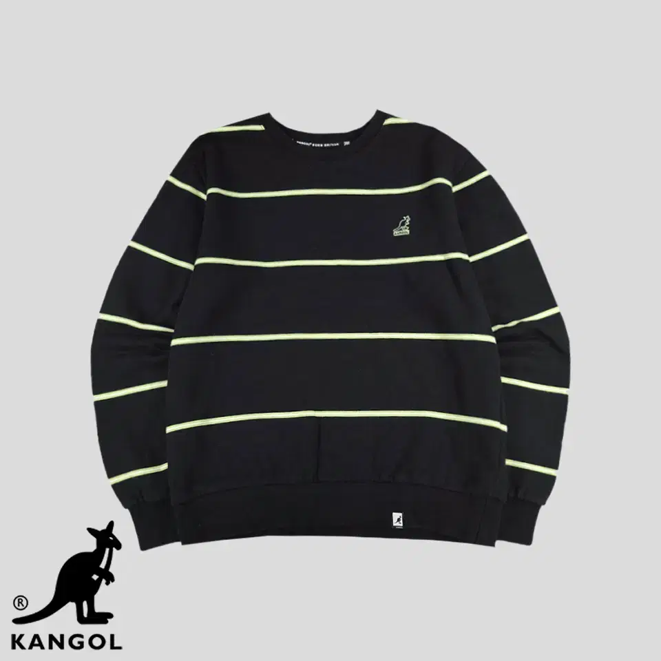 Kangol Black Light Green Lime Green Striped Patch Logo 100% Cotton Sweatshirt