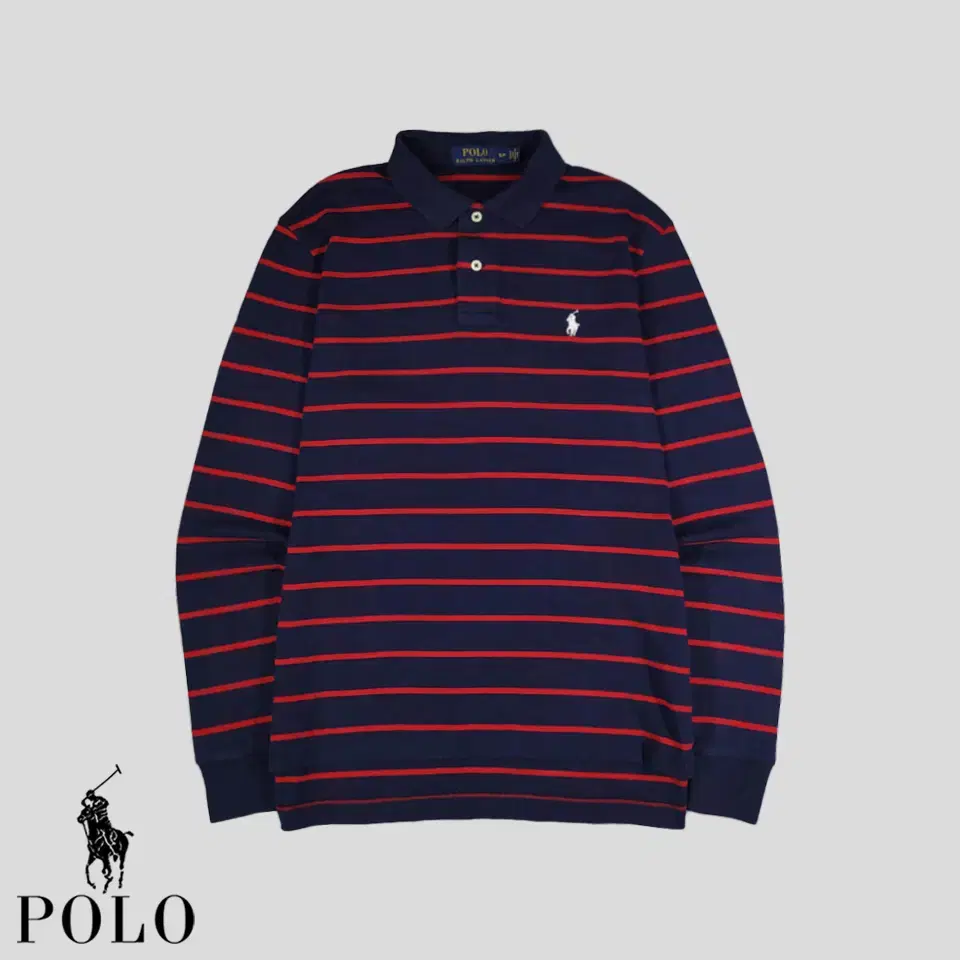 Polo Ralph Lauren Navy Red WhitePony Cotton100 karaNeck long sleeve T-shirt Long Sleeve