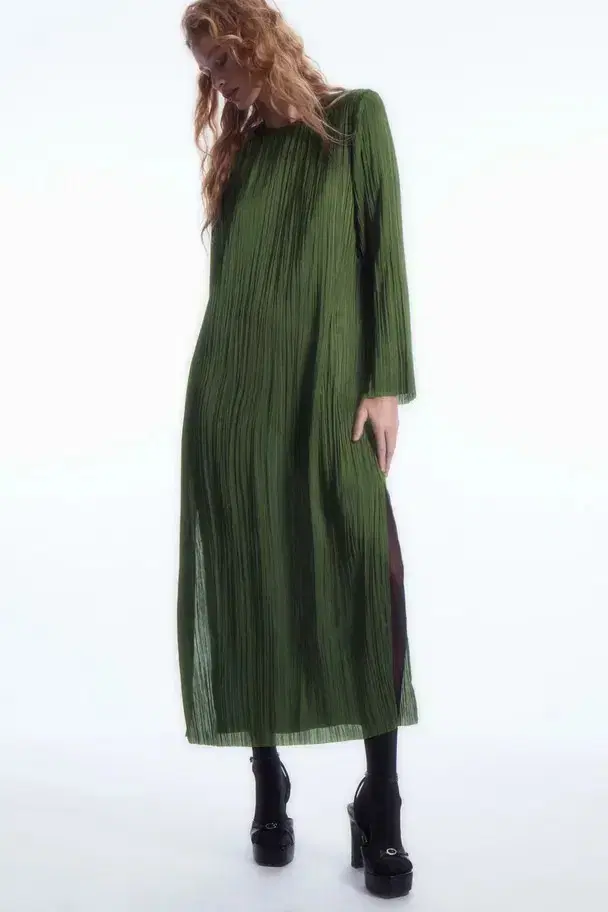 COS Course 24'SS Long Sleeve Pleated Midi Dress Size S