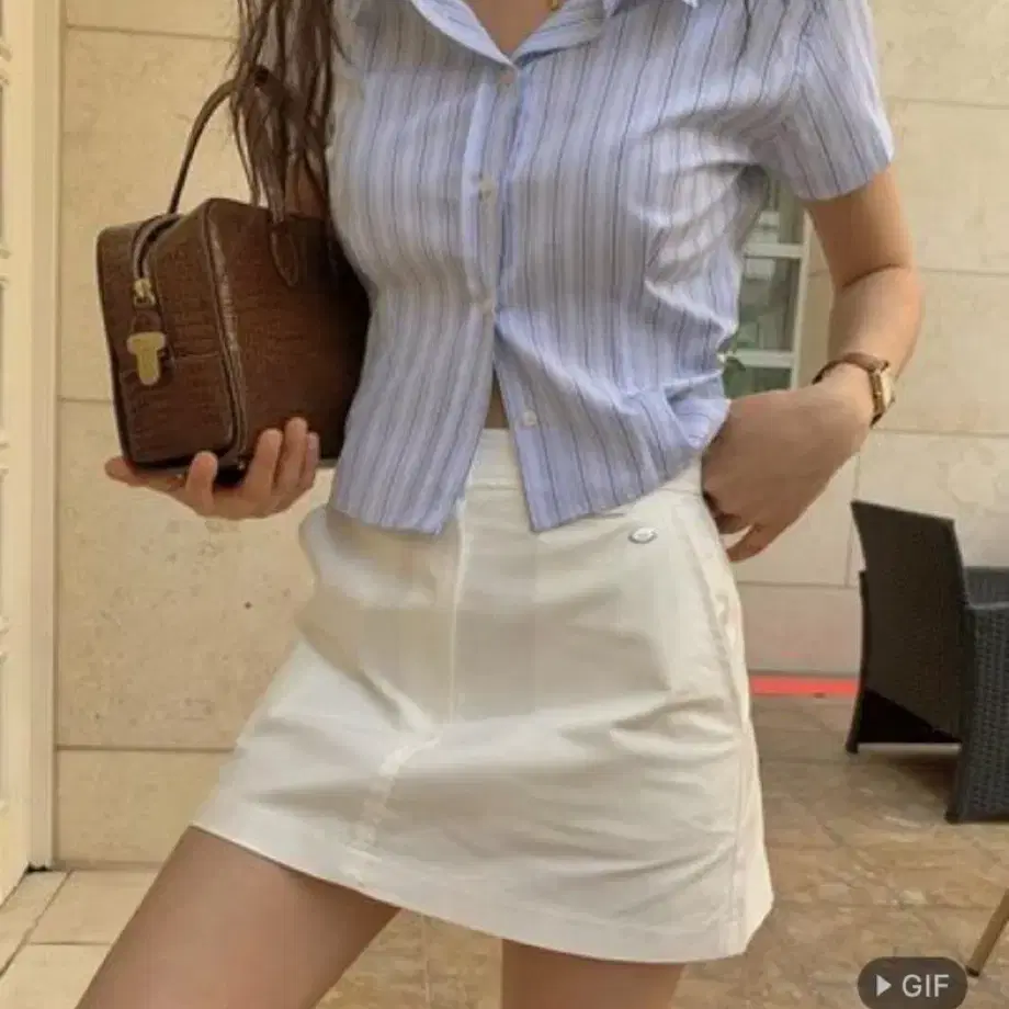 지그재그 르에브 Line cropped shirt 크롭 반소매 반팔 셔츠