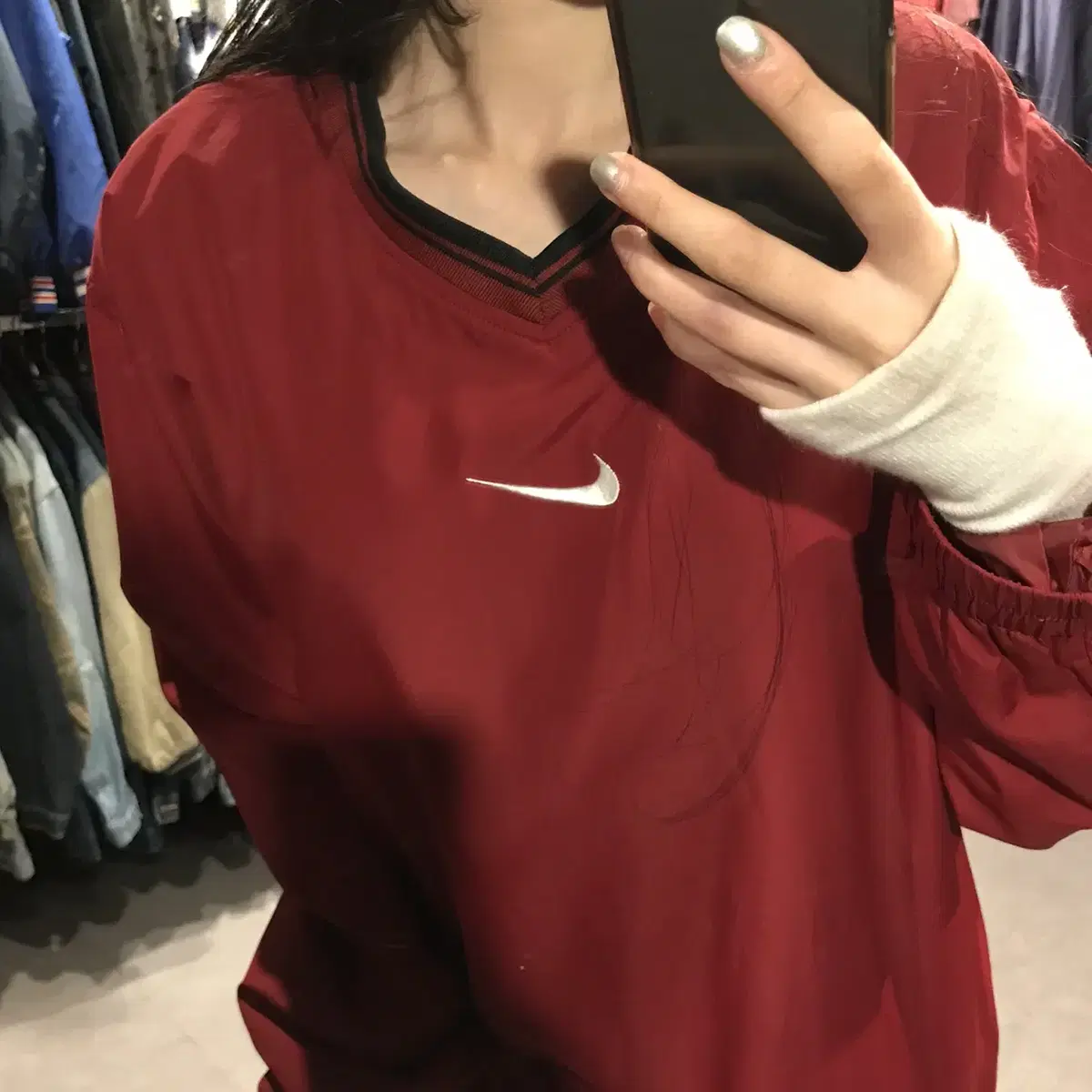 (320) NIKE 나이키 올드스쿨 바람막이 윈드브레이커 웜업 레드