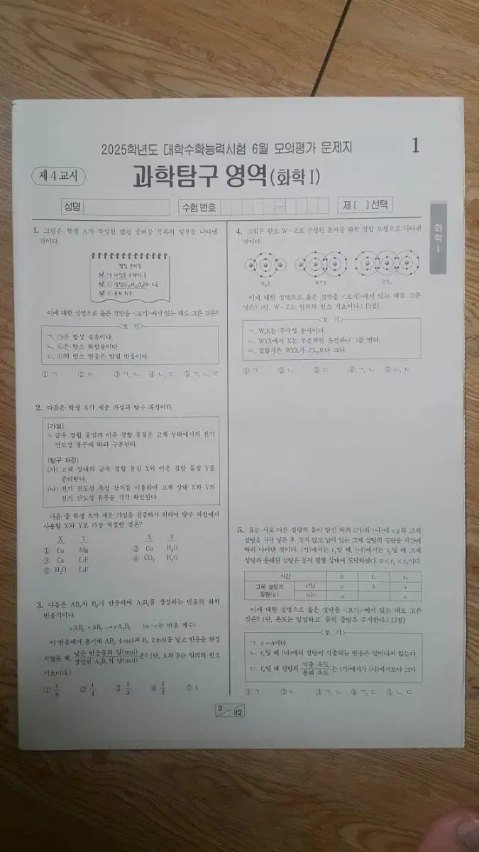 평가원 수능 2025학년도 6월 모의고사 화학1