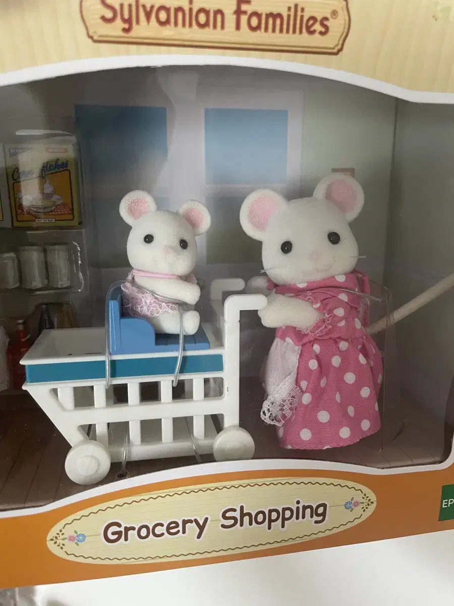 Discontinued(Unused)Sylvanian White Mouse Mother and Daughter Shopping Cart