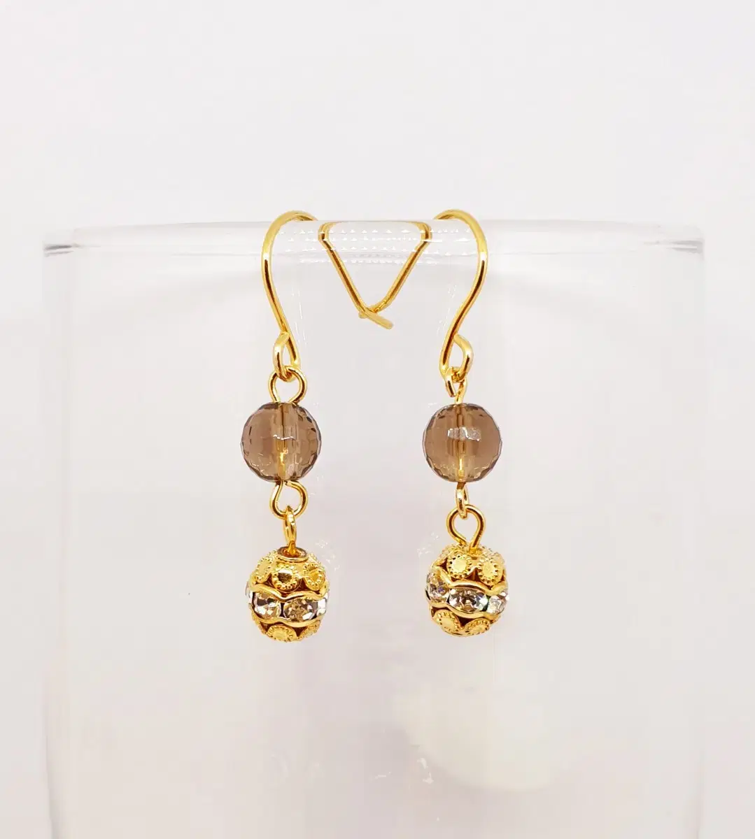 Smoky Quartz & Krystal Rondel Earrings