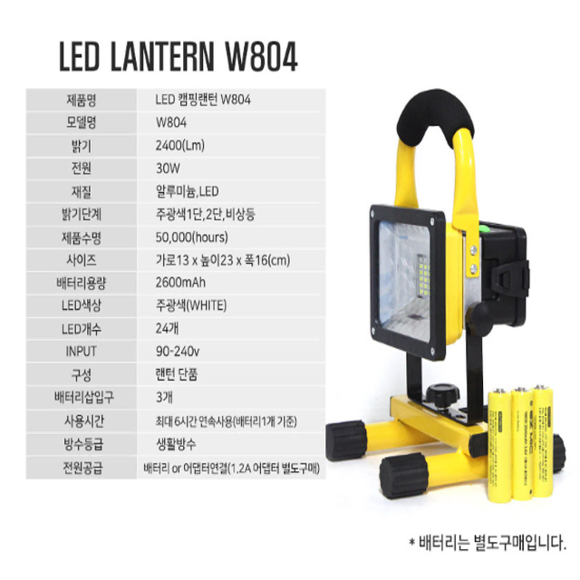 감성캠핑 360도 2400루멘 LED 휴대용 캠핑 랜턴 18650건전지