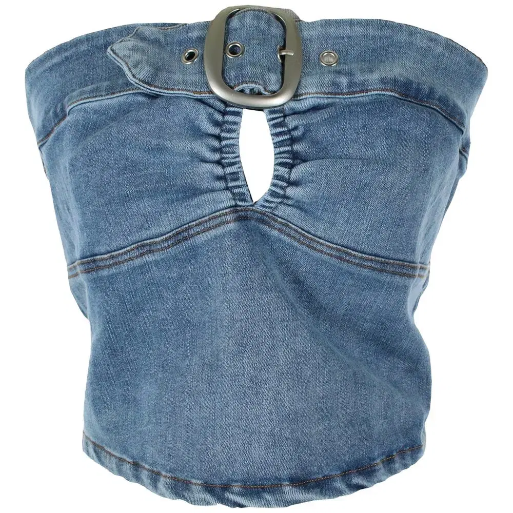 Y2K denim belt tube top