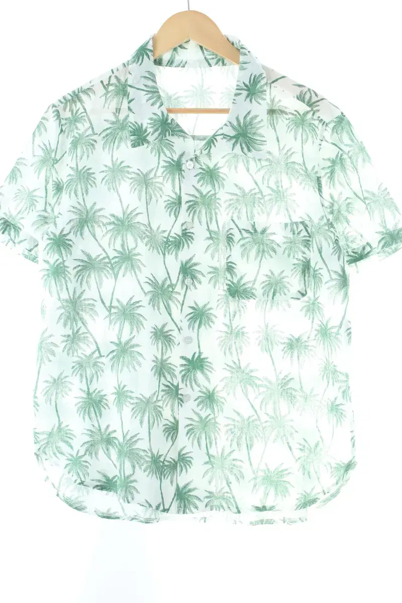 (F) BrandVintage Short Sleeve Shirt-Southern Hawaiian Green Palm Tree Design-D8E3