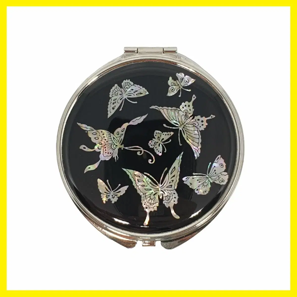 [Unused] Pre-production Portable Mother of Pearl Hand Mirror Butterfly Black and White