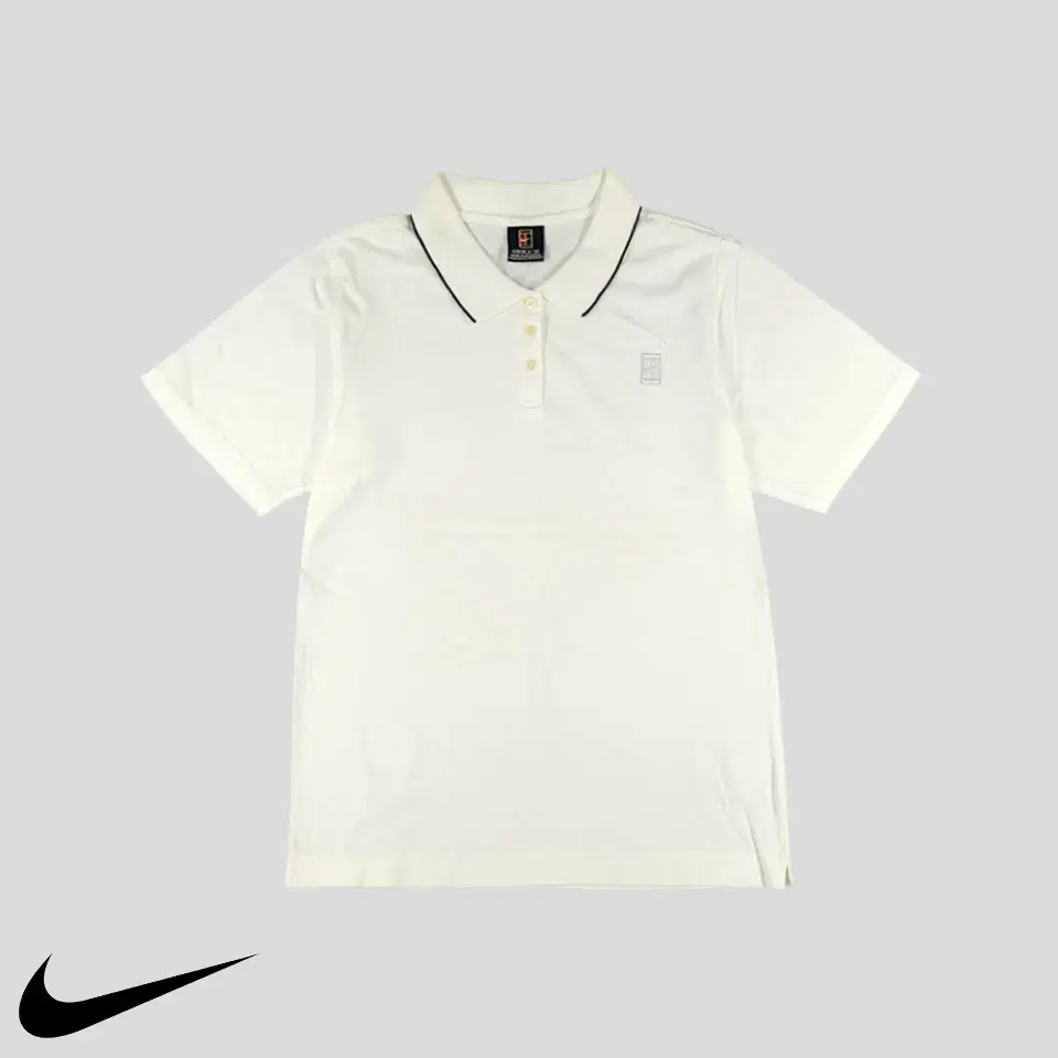 Nike 00s White Tennis Heritage Logo Cotton100 Half Button Kara Neck Short Sleeve